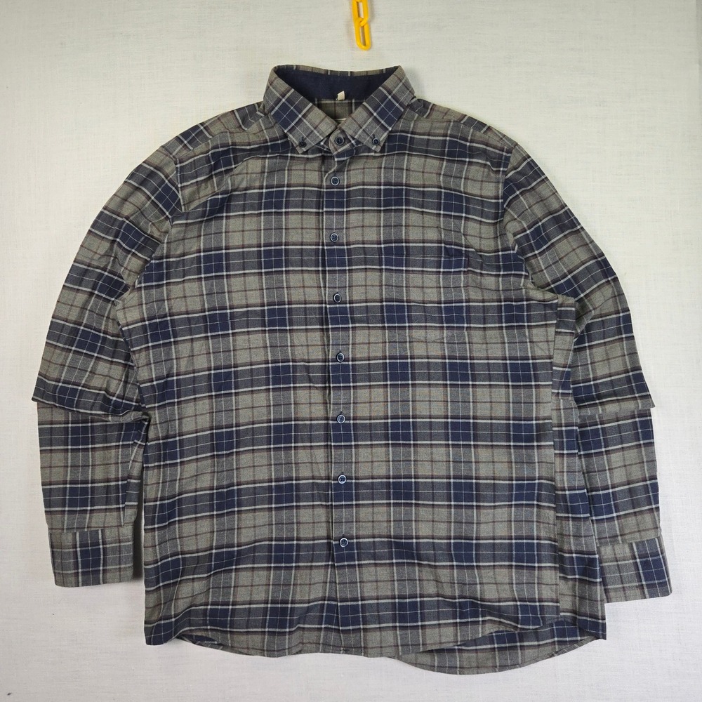 HAUPT Plaid Button Down Shirt Mens XL Shirt Grey Blue Modern Fit Ecologic Cotton